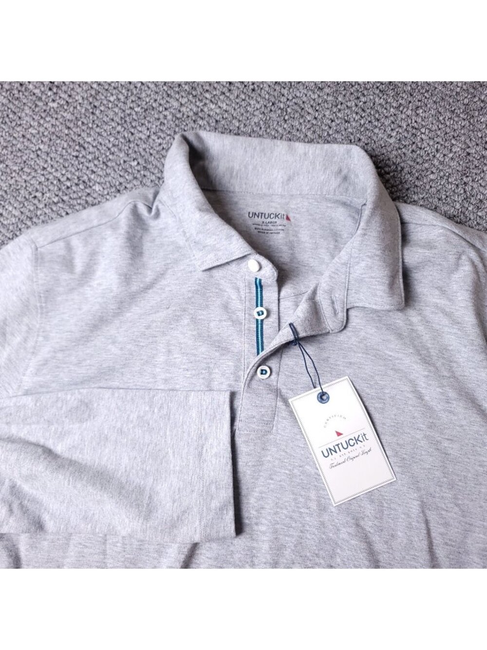 UNTUCKit Shirt Mens XL Reg Gray Polo Long Sleeve Supima Cotton Button Collar